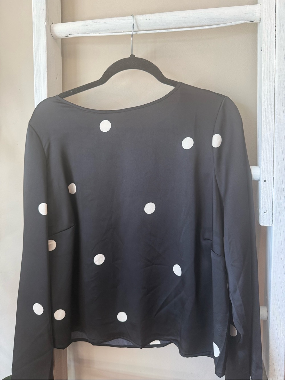 a new day Black Long-Sleeve Top with White Polka Dots